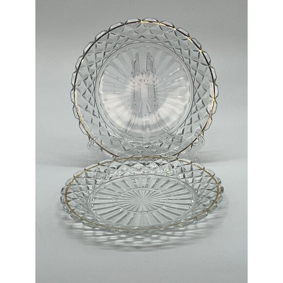 Vtg. Anchor Hocking Waterford Crystal Clear Glass Gold Rim Set of 2 Salad Plates - Picture 1 of 4